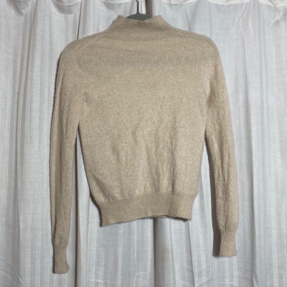 GOELIA 100% Cashmere Mock Neck Sweater Beige Oatmeal Womens XS Minimalist